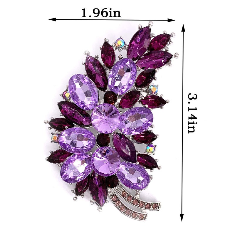 LAXPICOL Vintage Purple Austrian Crystal Flower Leaf Bouquet Clusters Large Big Brooch Pin For Women Jewelry - Image 5
